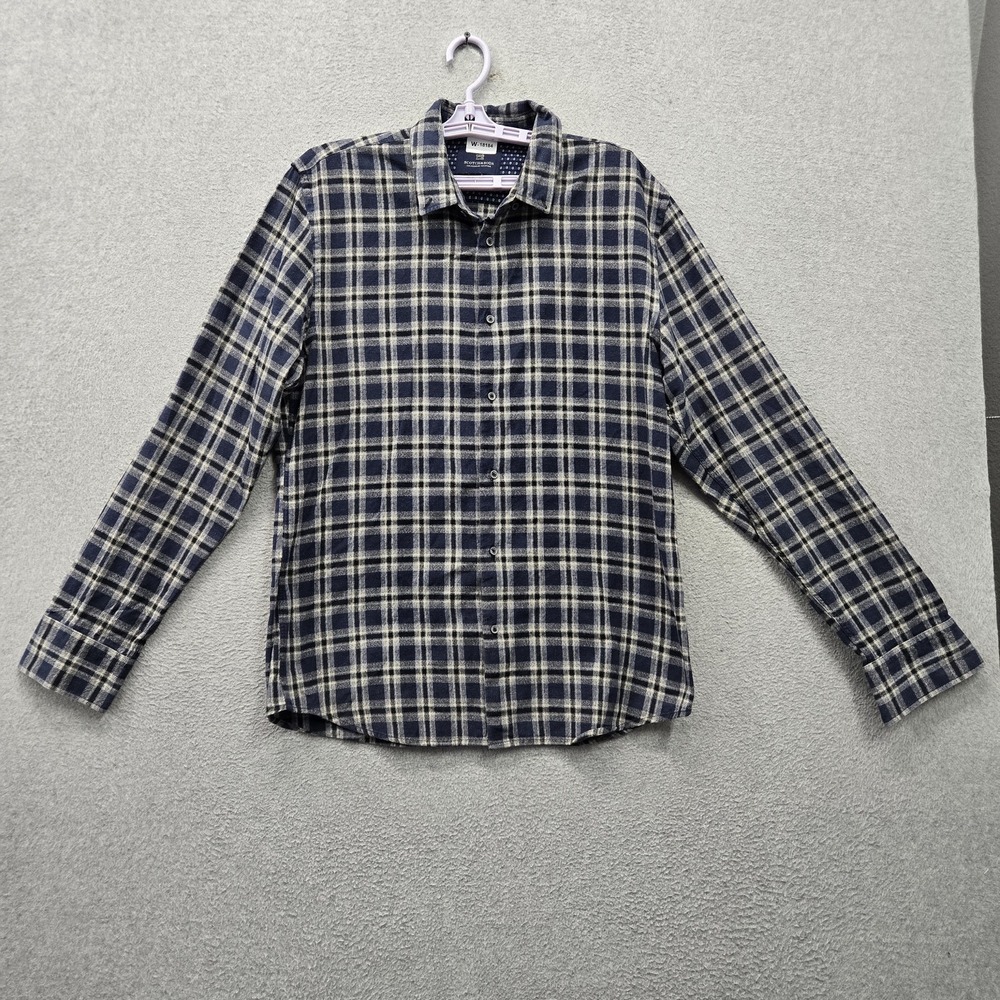 Scotch & Soda Men Button Up Shirt L Blue Plaid Flannel Western Long Sleeve